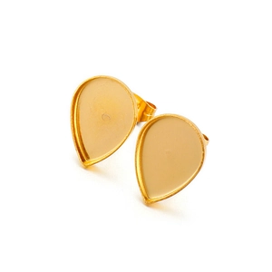 Macro shot of golden teardrop earring base with hollow setting for DIY jewelry making