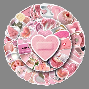 Pink Cartoon Decorative Stickers Waterproof PVC Ins Style Vintage Aesthetic For Laptop Luggage Scrapbook DIY