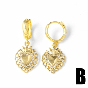 Elegant gold heart earrings with zircon crown accents shown on a clean white background