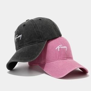 Washed Cotton Baseball Cap Funny Letter Embroidery Vintage Distressed Adjustable Sun Hat For Women Men Casual Chic