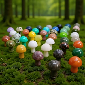 Miniature Mushroom Natural Stone Crystal Agate Decor Ornament For Desk Micro Landscape Fairy Garden
