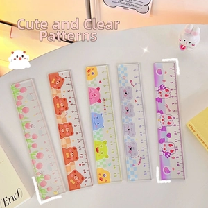 Close-up of 15cm cute cartoon rulers with clear scale marks and colorful patterns
