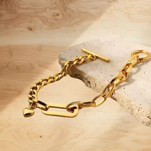 Bracelet Pendentif Coeur En Acier Inoxydable Pour Femmes Plaqué Or 18K Chaîne Cubaine Bijoux À Fermoir Toggle