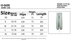 Guide des tailles détaillé pour pantalons cargo incluant taille, hanches et longueur en cm