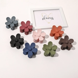 Close-up of 8 colors matte flower hair claws with a durable sawtooth grip structure