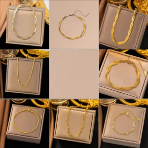 Elegant 18K gold and silver plated necklace and bracelet set with various link chains