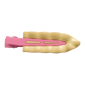 Minimalist pink and beige wavy duckbill hair clip with resin finish and metal base