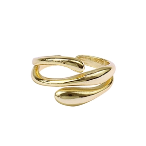 Minimalist gold teardrop open ring with a sleek metallic finish for women