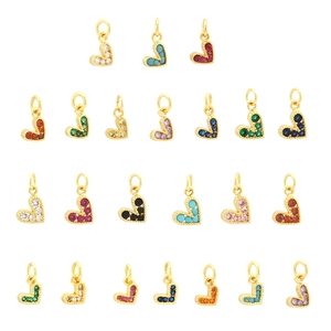 Multiple 18K gold plated heart charms with colorful zircon stones in various vibrant hues