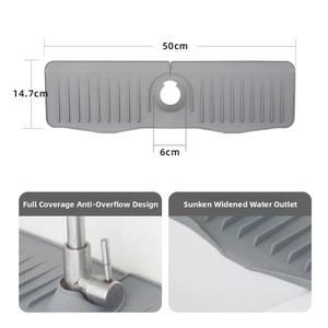 Silicone faucet splash pad with drainage texture, size 50cm x 14.7cm with 6cm hole