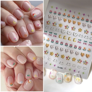 5D Embossed Nail Stickers 3D Relief Self Adhesive Waterproof Cute Heart Smiley Flower Fruit DIY Manicure Art Decals