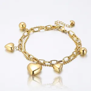 Bracelet Multicouche Avec Pendentif Coeur En Acier Inoxydable Bijoux De Mode Pour Femmes Chaîne Réglable