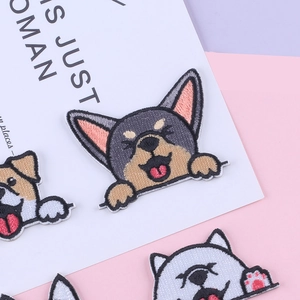 DIY cartoon dog embroidery patches for clothing decoration showing fine needlework texture