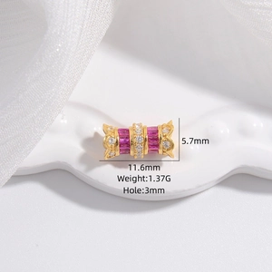 Perle S925 argent en forme de bonbon avec oxydes de zirconium roses et blancs dorés