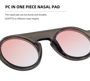 Close-up of integrated PC nose pads on these stylish round frame sunglasses