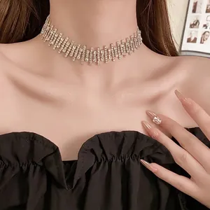 Elegant sparkling silver rhinestone choker necklace for women with layered crystal design