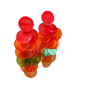 Vibrant gradient round shell tassel earrings in red and orange for seaside vacation