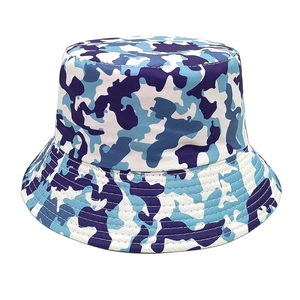 Detail shot of the reinforced stitching and durable blue camouflage fabric of the bucket hat