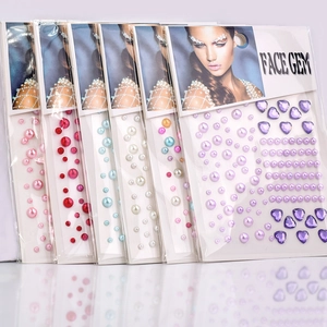 Face Gem stickers set with colorful heart rhinestones and round pearls in 5 packs
