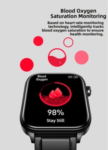 Smartwatch display showing blood oxygen monitoring at 98 percent with black leather strap
