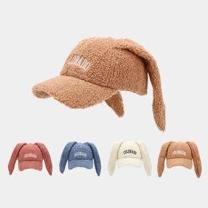 Cute Rabbit Ears Sherpa Fleece Baseball Cap COLORADO Letter Embroidery Warm Winter Teddy Velvet Hat For Women