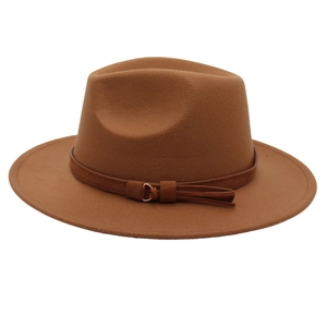 Classic brown wool felt jazz fedora hat with a stylish buckle belt decoration