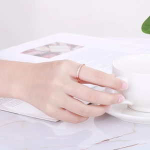 Minimalistischer Ring aus roségoldenem Edelstahl mit Mikro-Pavé-Kristallen am Modell