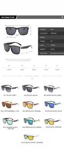 Detailed size specifications and frame dimensions chart for square sports sunglasses