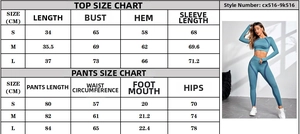 Size chart and measurement guide for seamless two-piece yoga set and fitness leggings