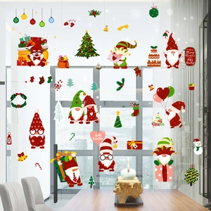 Christmas window decals with gnomes and snowflakes for festive glass decoration