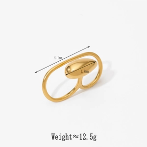 Macro detail of gold double finger ring showing 4.1mm length and 1.8mm width dimensions