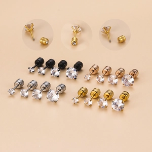 Stainless Steel Zircon Ear Cartilage Stud Earrings With Screw Back Fashion Piercing Jewelry For Women Men