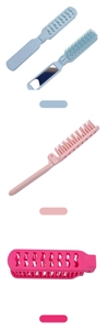 Portable folding hair combs with mirrors in light blue and pink on white background