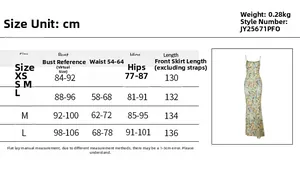 Size chart for sequin floral beach vacation maxi dress with bust and waist measurements