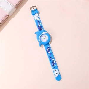 Close-up of blue silicone strap with 3D cartoon dolphin and wave patterns for kids watch