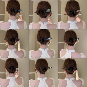 Chinese Style Wood Hair Stick Flower Tassel Alloy Faux Artificial Pearl Retro Hanfu Hairpin For Women Elegant Vintage Accessory