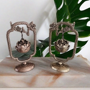 Alloy Hanging Incense Burner Lotus Shape Antique Bronze Finish Chinese Dragon Crane Bird Desktop Decor Censer