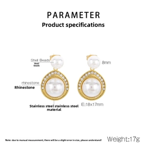 Détails techniques des boucles d'oreilles en acier, perles et strass, taille 18x17 mm
