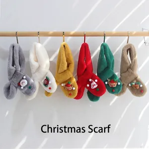 Kids Christmas Plush Scarf Faux Rabbit Fur Neck Warmer Cartoon Santa Reindeer Thickened Thermal Winter Neck Wrap