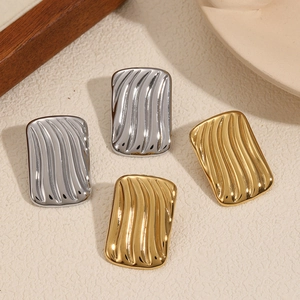 Minimalist square striped stainless steel earrings in gold and silver textured finish