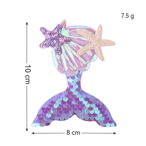 Sparkly mermaid tail sequin hair clip with starfish and shells for girls, 10cm height