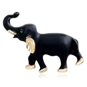 Elephant Brooch Pin Alloy Enamel Animal Shape Elegant Black Gold Design With Green Rhinestone For Clothing Accessories