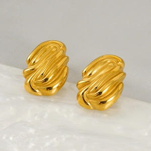 Irregular Pleated Wave Texture Stud Earrings 18K Gold Plated Stainless Steel Trendy INS Style Metallic For Women