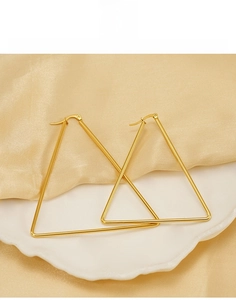 Detailed view of gold geometric triangle hoop earrings made of durable titanium steel