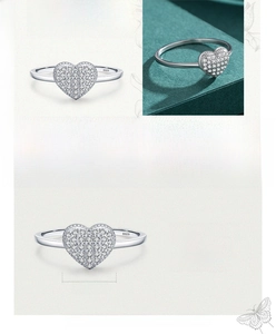 Makro-Detail des S925 Sterlingsilber Herz-Rings mit Zirkonia Steinbesatz