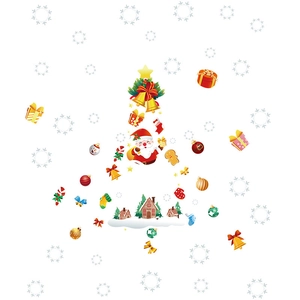 Christmas window stickers featuring Santa Claus and snowflakes arranged in a tree shape