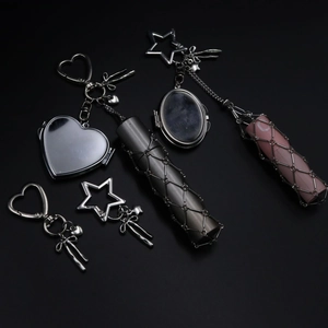 Metal Keychain Bag Charm Heart Star Clasp Lipstick Mesh Pouch Locket Mirror Bow Pendant Y2K Punk Minimalist Style