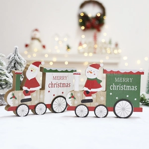 Festive Christmas wooden train set with Santa and Snowman for holiday tabletop decor