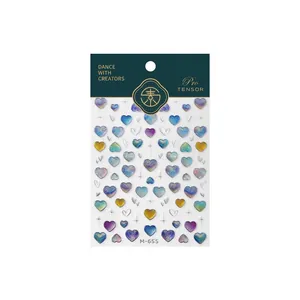 3D holographic heart nail stickers M-655 with colorful gradient on minimalist white background