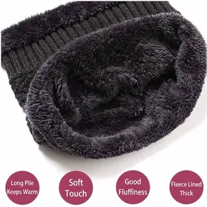 Winter thermal knit neck warmer for men with thick fleece lining in dark grey finish